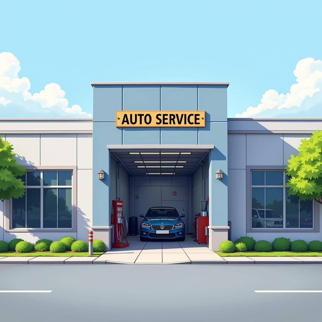 Exterior view of a modern and well-equipped auto service garage in Seaton