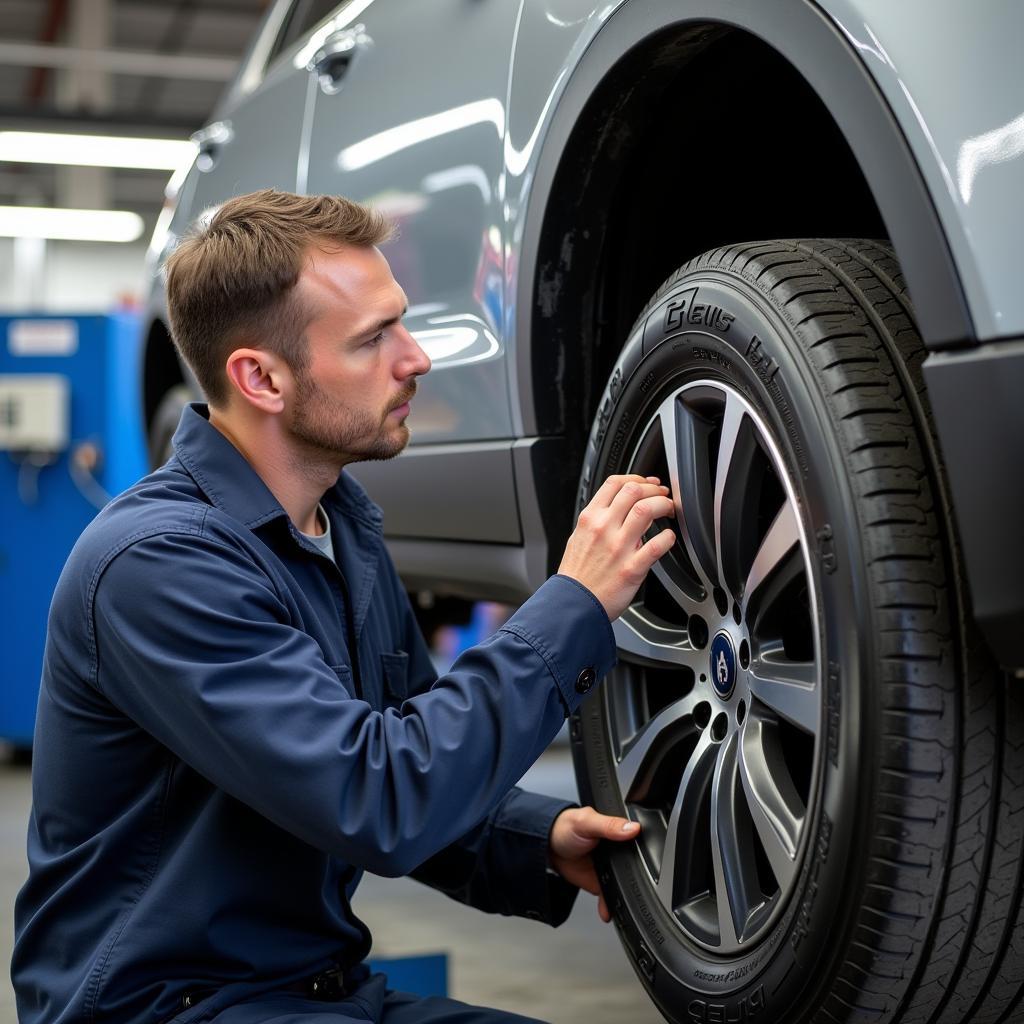 Tire rotation at an auto service center in Greenville SC