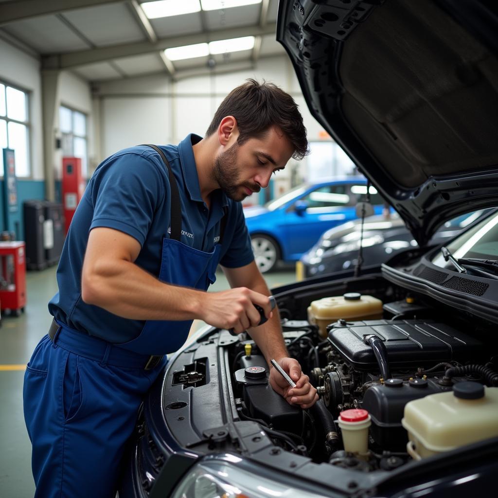 Mechanic working on a car in a Johnston, RI auto repair shop