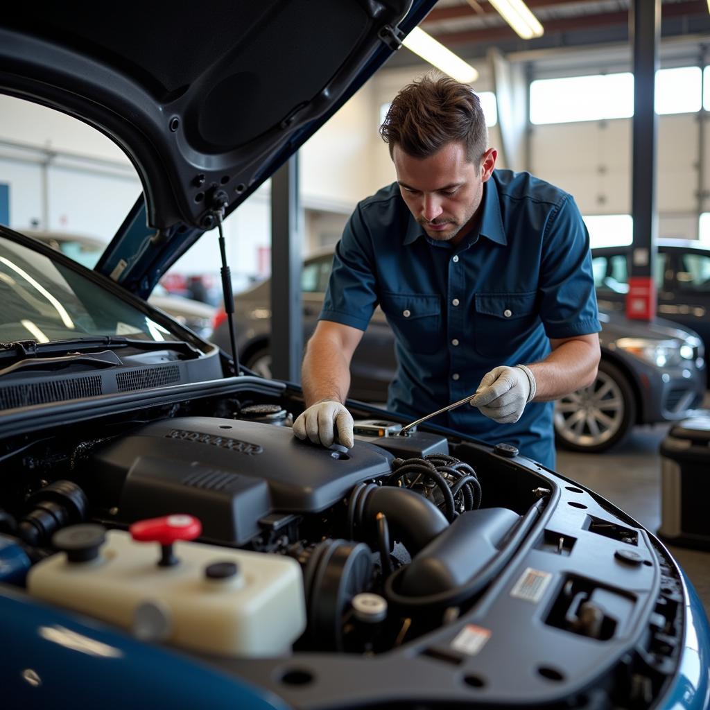 Mechanic working on a car in an auto service center in Klamath Falls