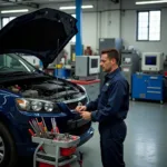 Mechanic working on a car in an auto service shop in Lawton, OK