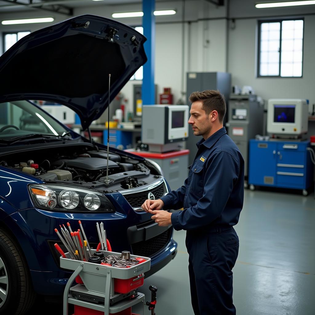 Mechanic working on a car in an auto service shop in Lawton, OK