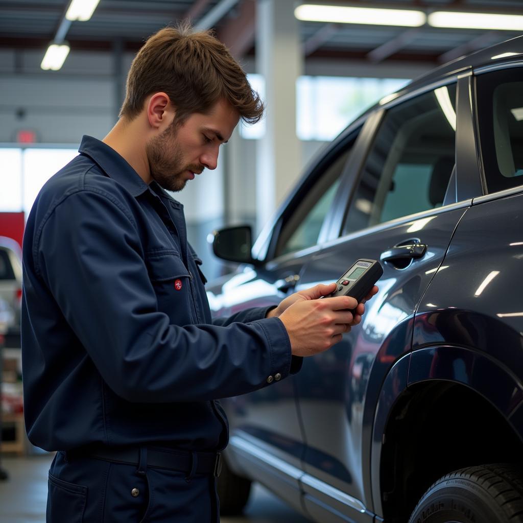 Mechanic checking a car in Libertyville auto service center