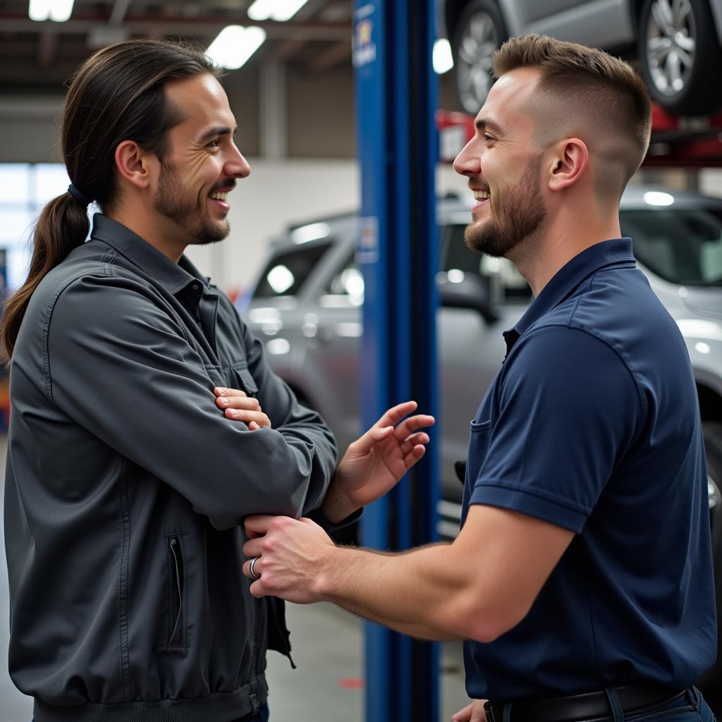 Auto Service Manager Discussing Repair with Customer