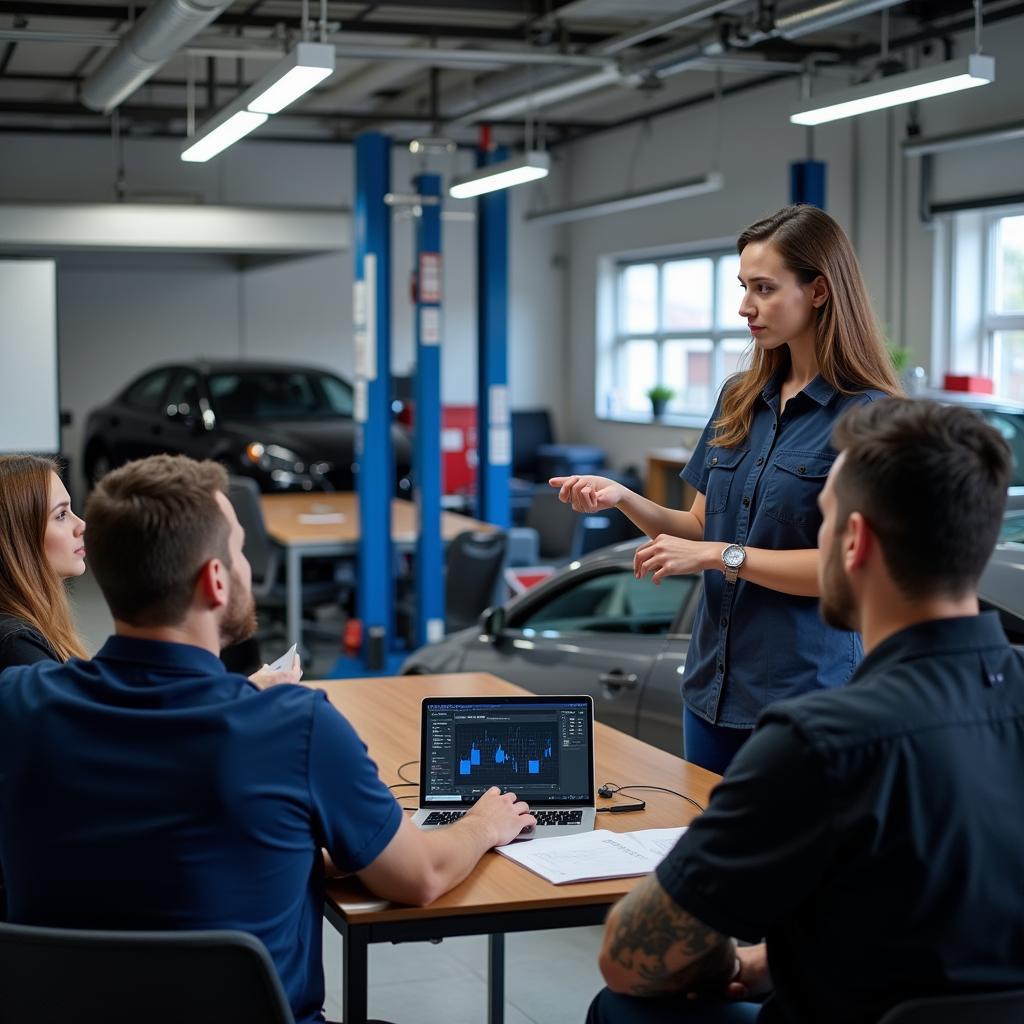 Auto Service Manager Participating in Training Workshop