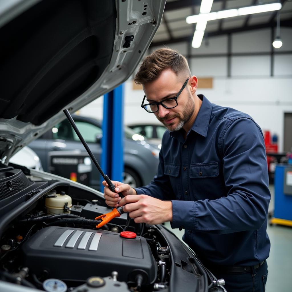 Mechanic working on a car in a Newnan, GA auto shop