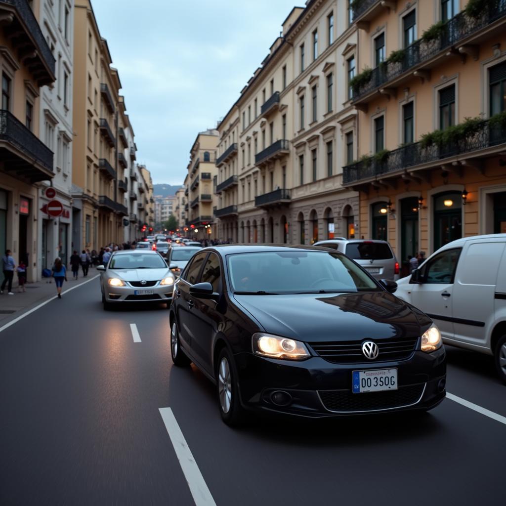 Car navigating a busy street in Palermo, highlighting the importance of regular maintenance.