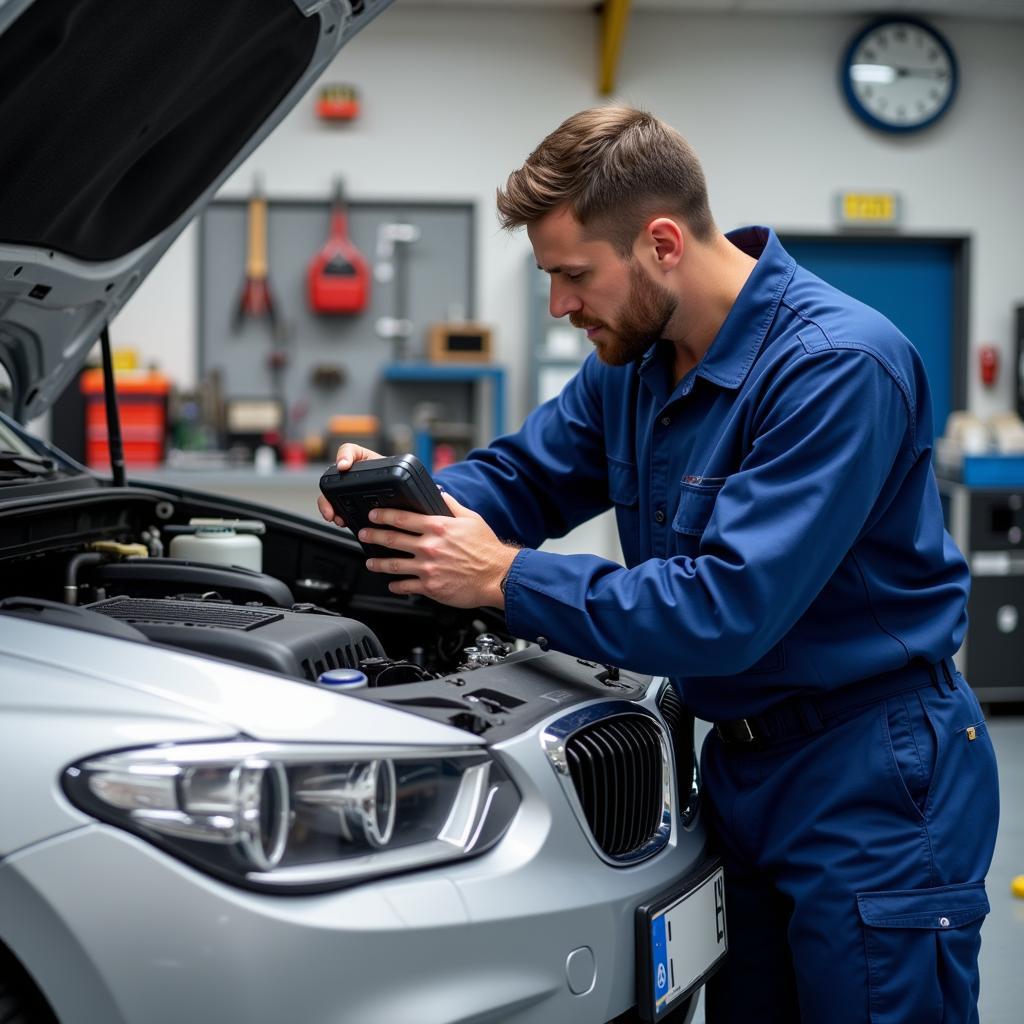 Mechanic working on a car in a Provo, UT auto service shop