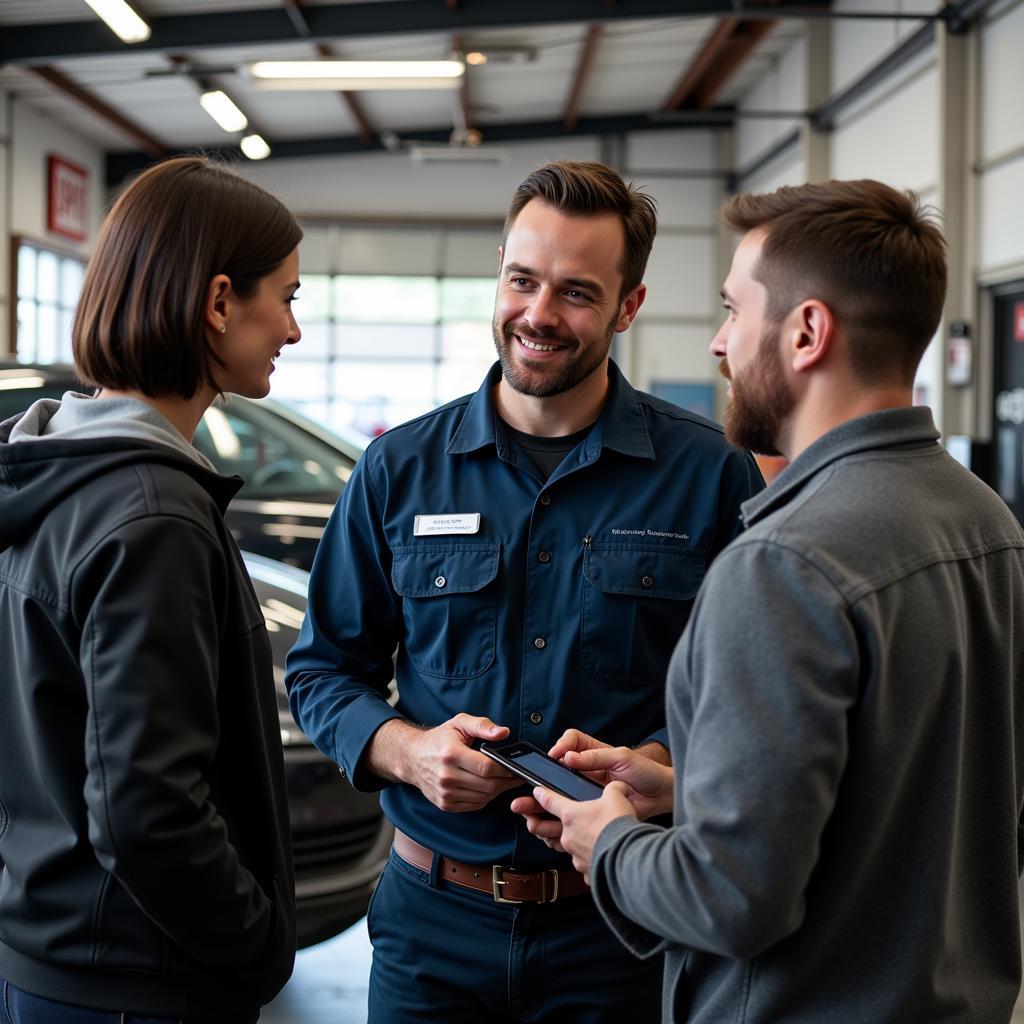 Customer talking to mechanic in Sheridan