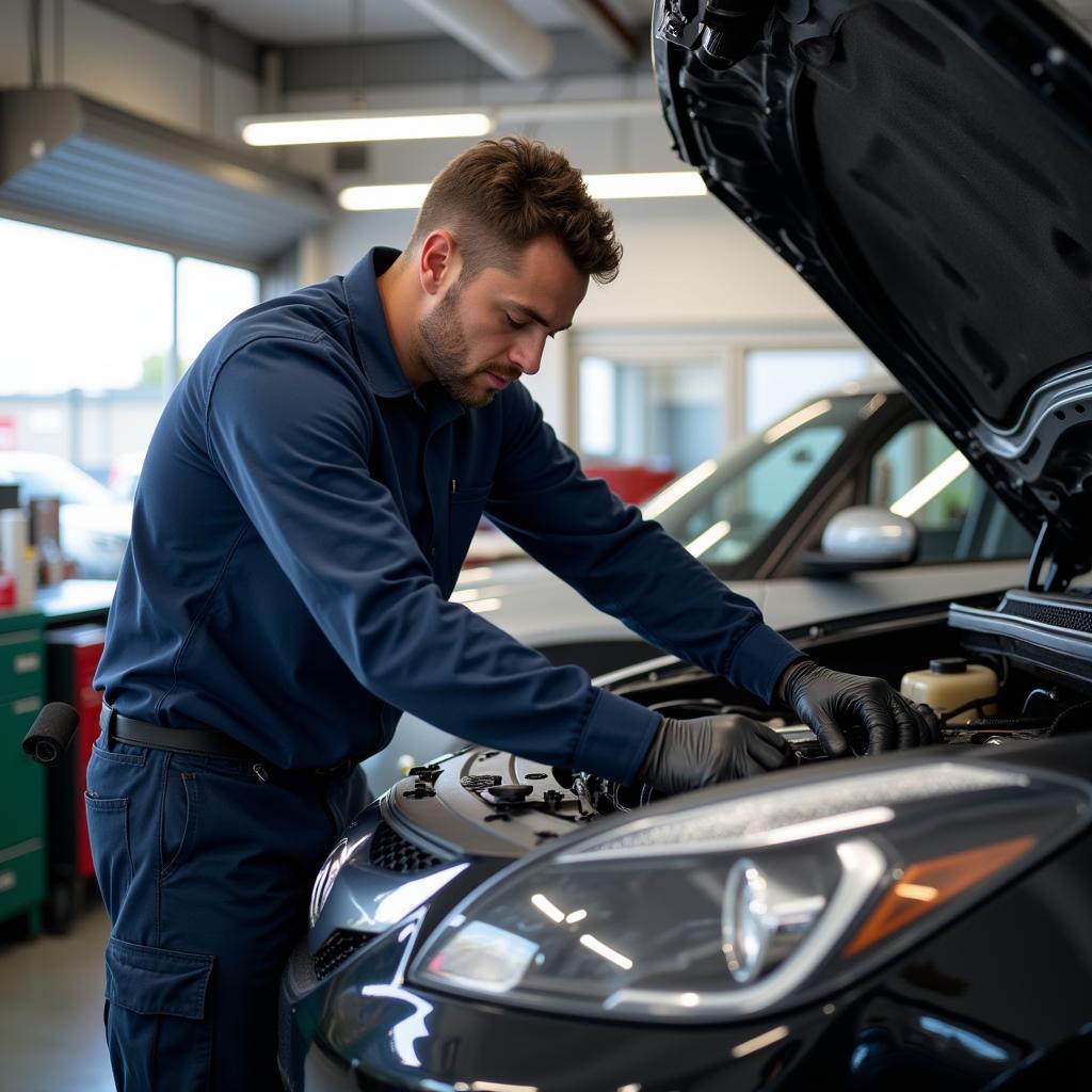 Auto service technician working in a 90046 shop