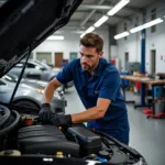 Experienced Technician Working on a Car in a Springfield, MO Auto Service Shop