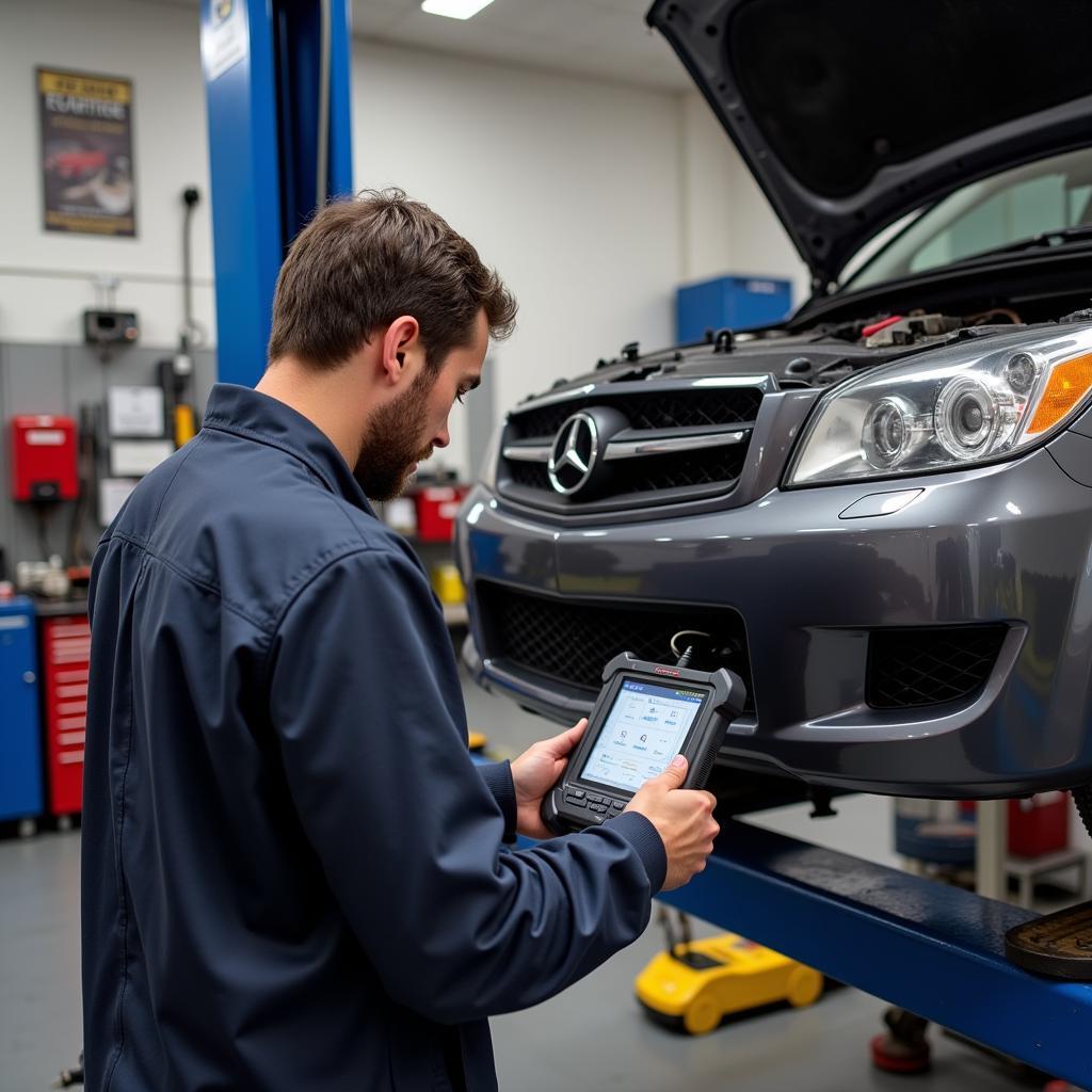 ASE Certified Technician Performing Diagnostics on a Vehicle in Woodbury, MN