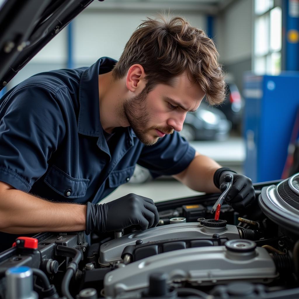 Auto Service Technician Working on a Car