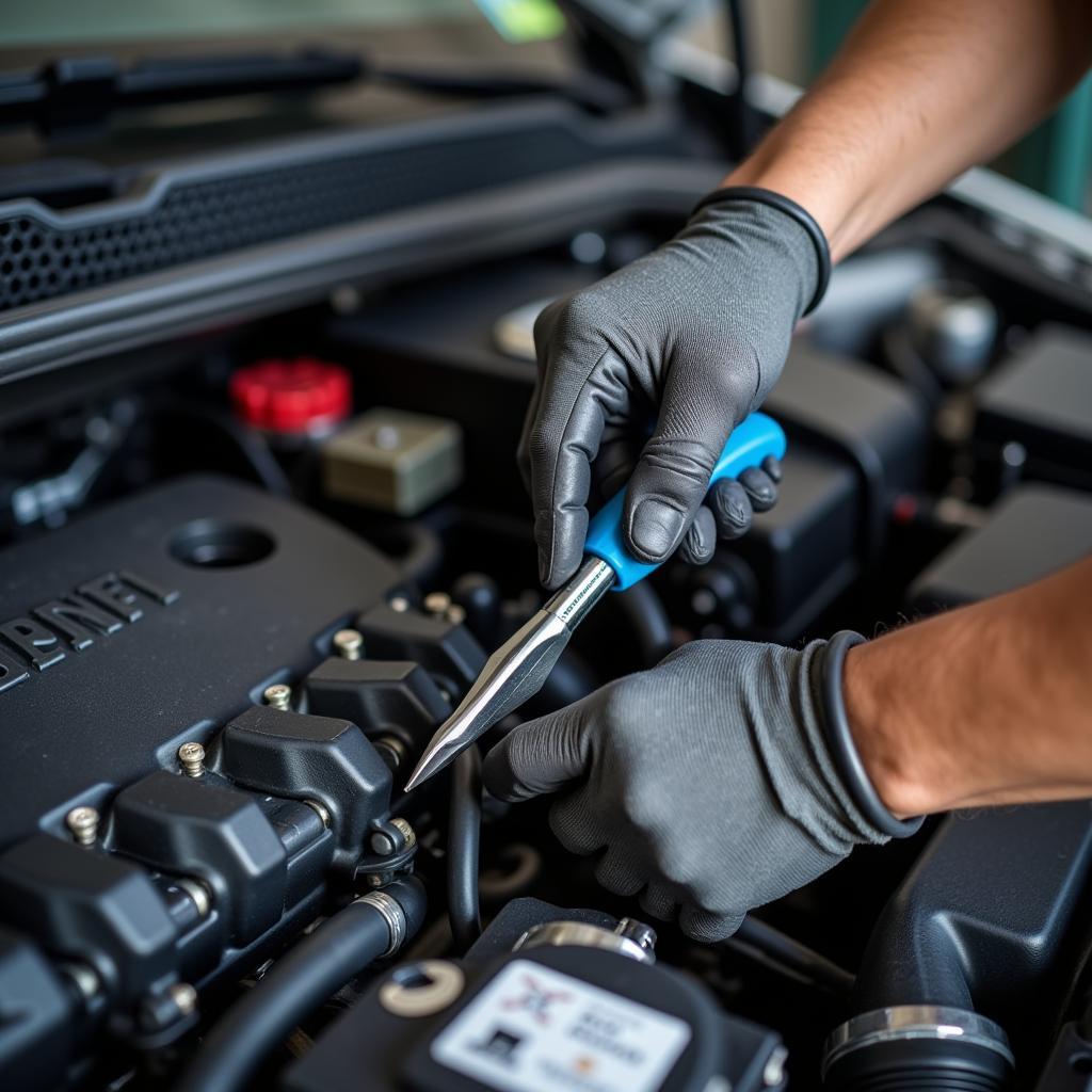 Auto Service Technician Working on a Car