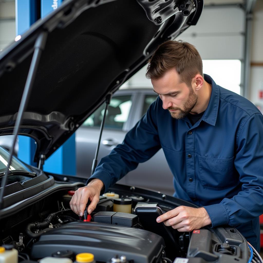 Auto Service Technician Working on a Car