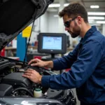 Auto Service Technician Working on an Engine