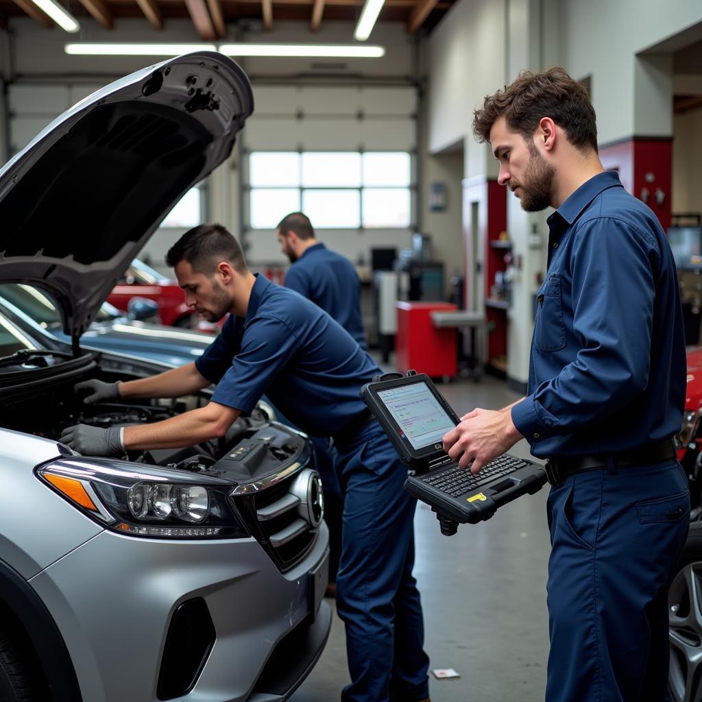 Experienced mechanics working on a car in Van Nuys