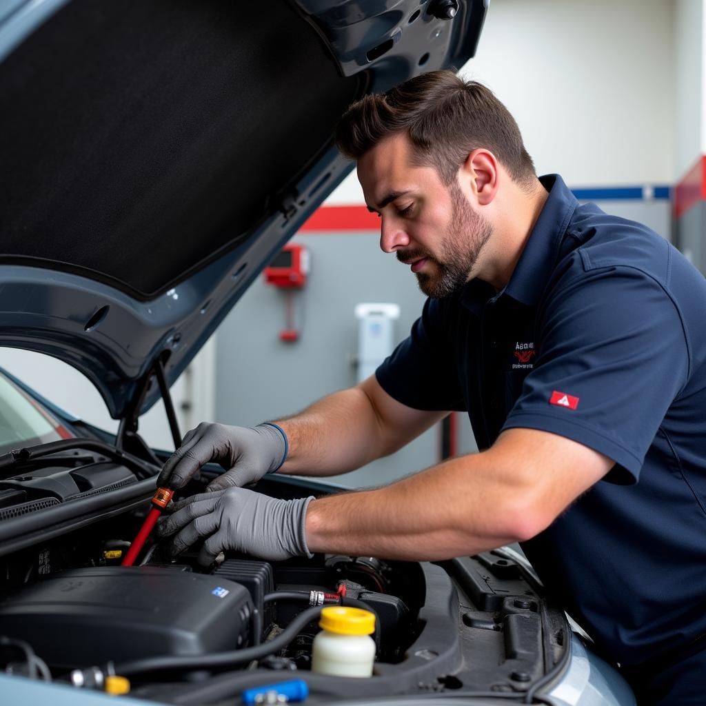 Mechanic working on a car in an auto service shop in Venice, FL