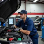 Mechanic working on a car in an auto service shop in Wichita Falls, TX