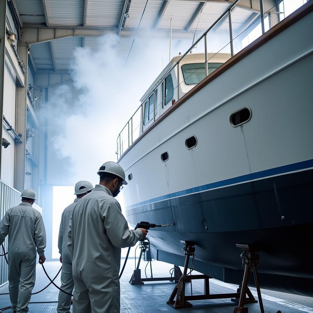 Auto spray services protecting a marine vessel from harsh environmental conditions