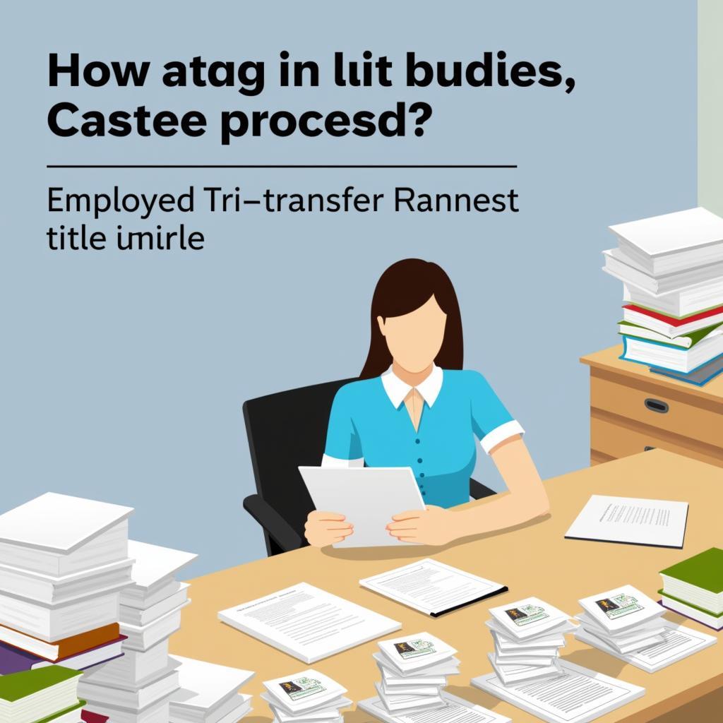 An auto title service company employee efficiently processing paperwork related to vehicle title transfers.