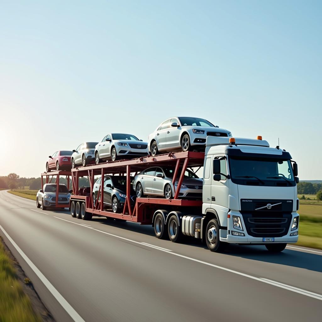 Auto transport truck on a highway in Sioux Falls, South Dakota