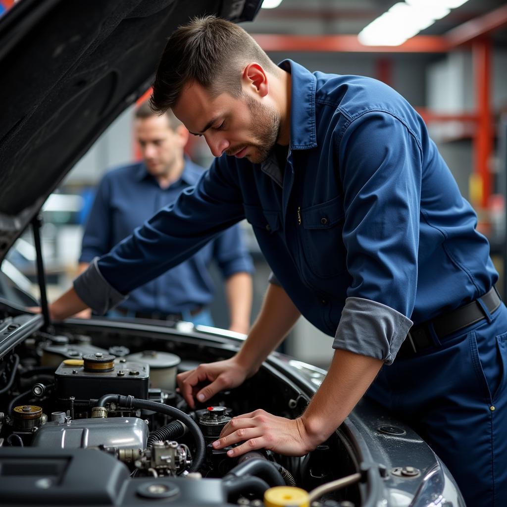 Experienced Technician Working on a Car Engine