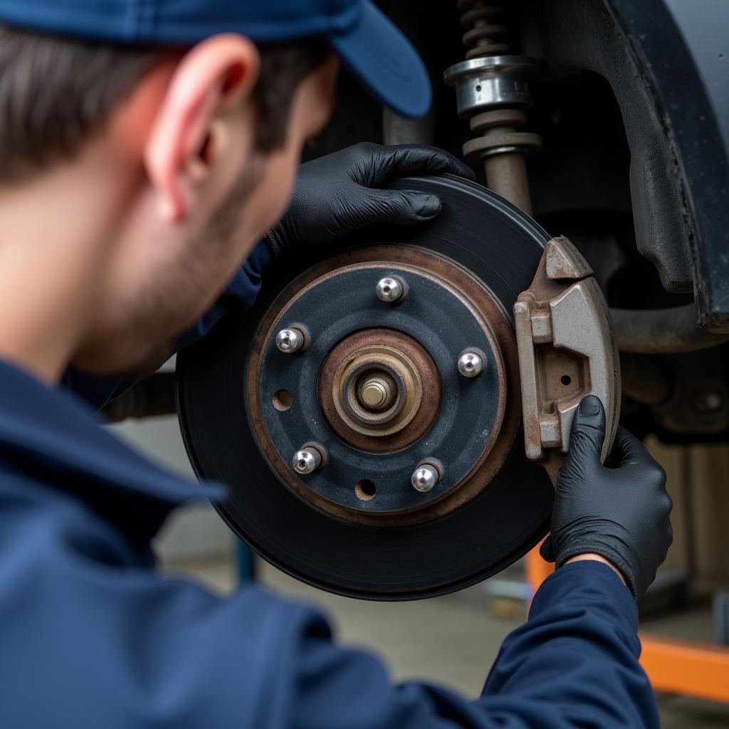 Mechanic Inspecting Brake System