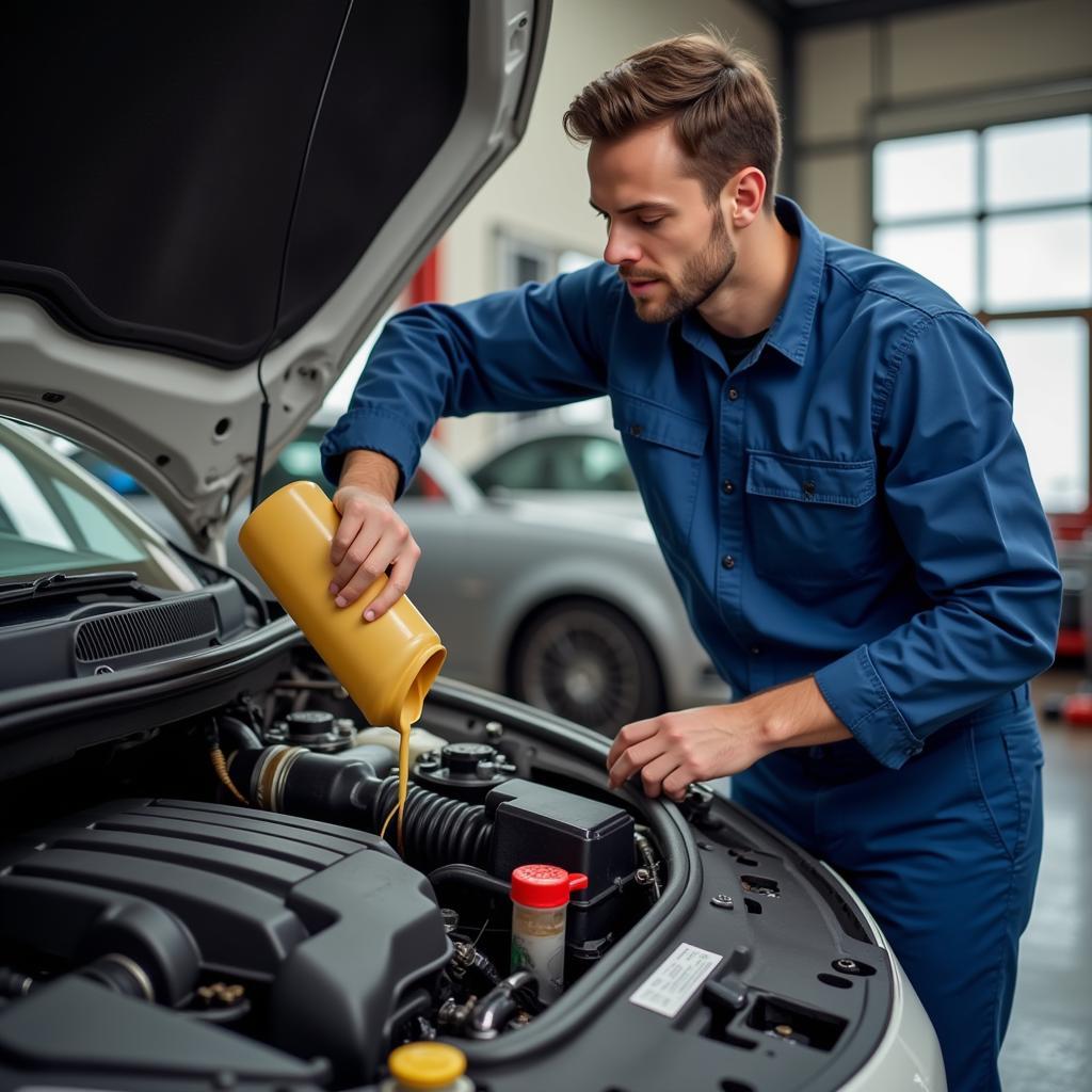 Technician Performing an Oil Change