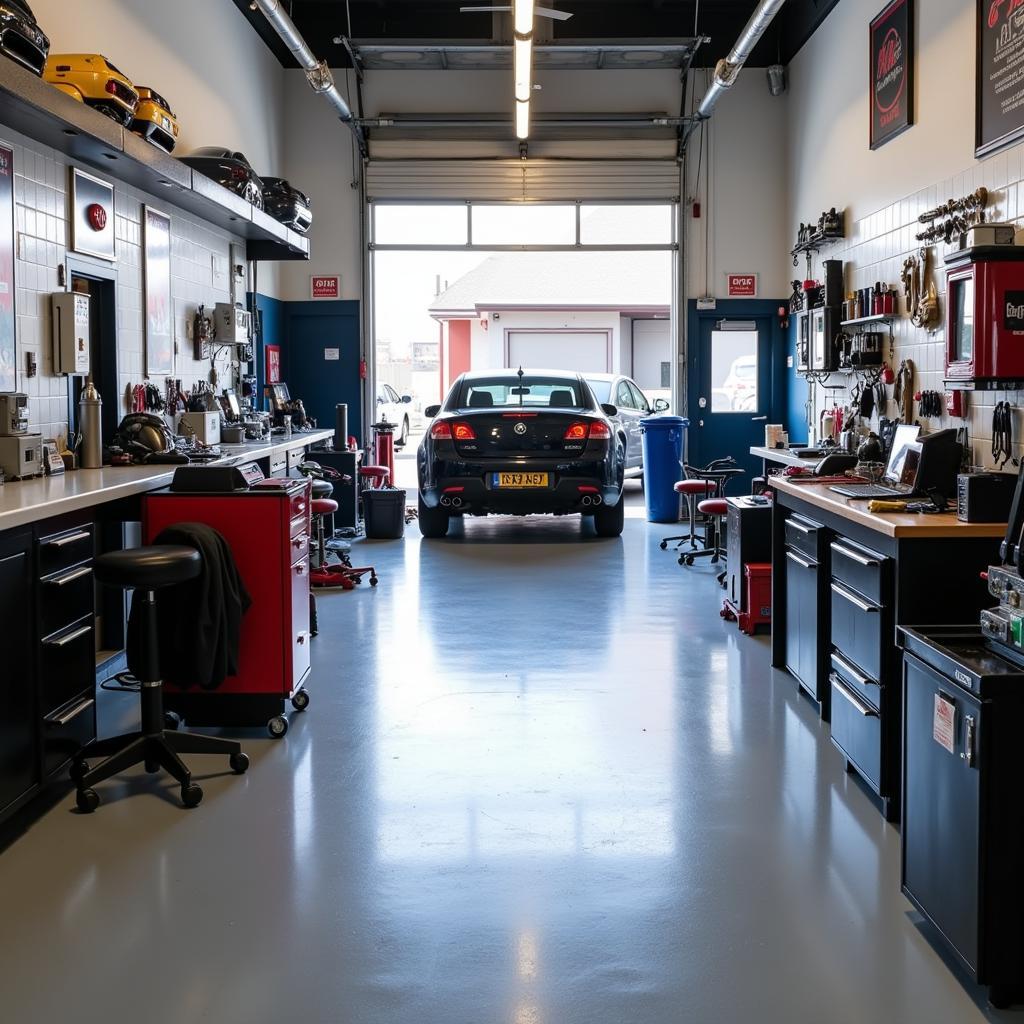 Modern and clean auto service shop interior in Bedford