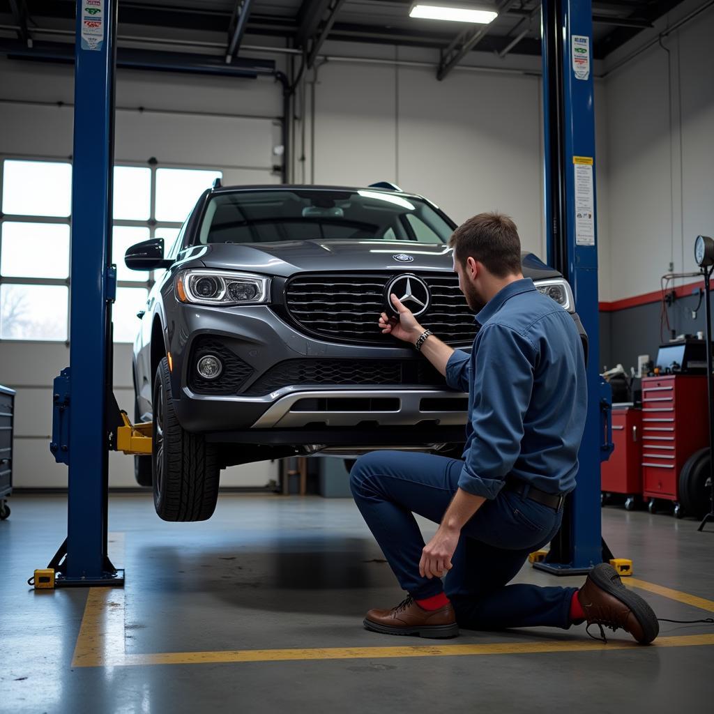 Car on a Lift for Inspection