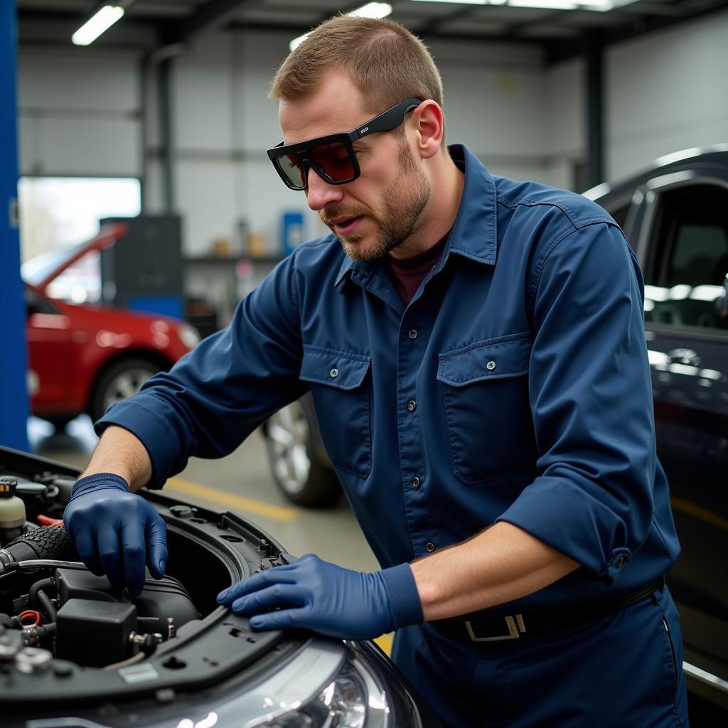 Skilled Technician Working on a Car