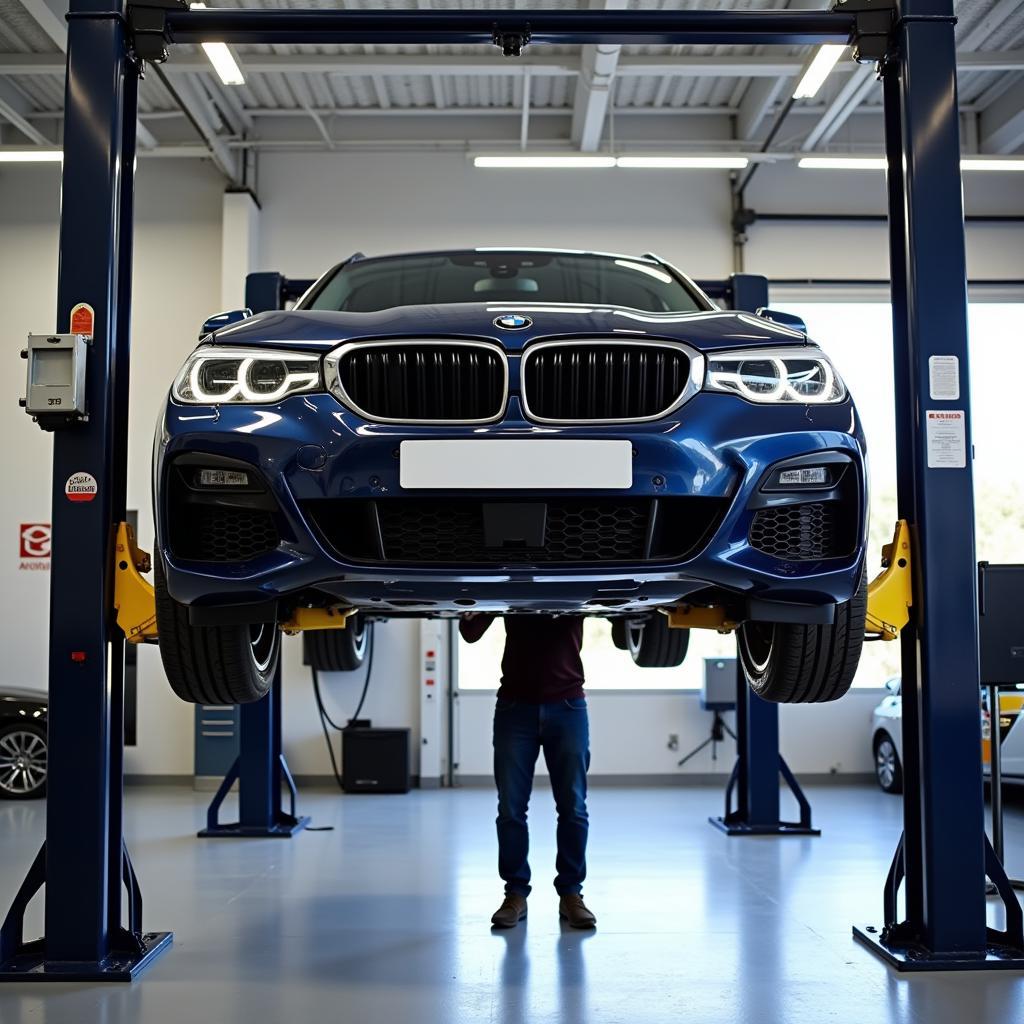 BMW Car on a Lift for Service