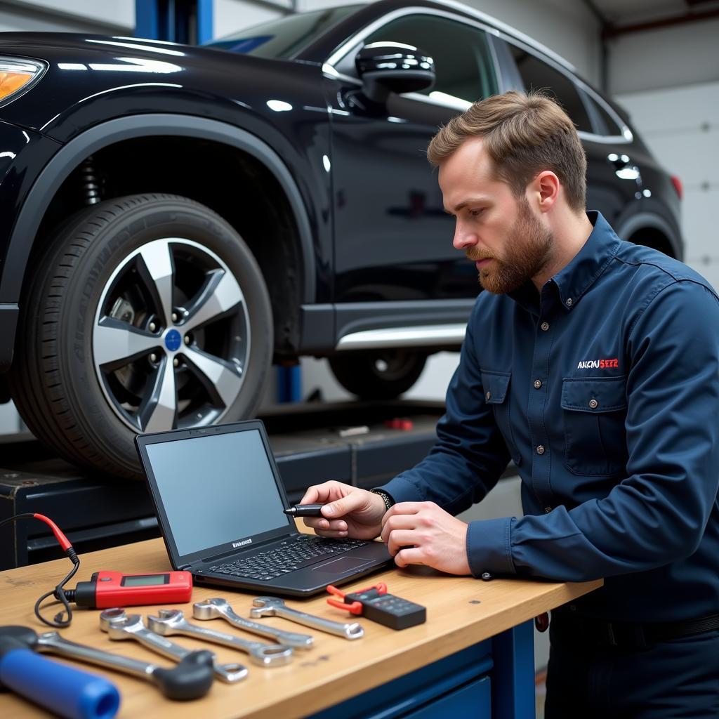 Mechanic Using Diagnostic Tools in Boise Auto Repair Shop