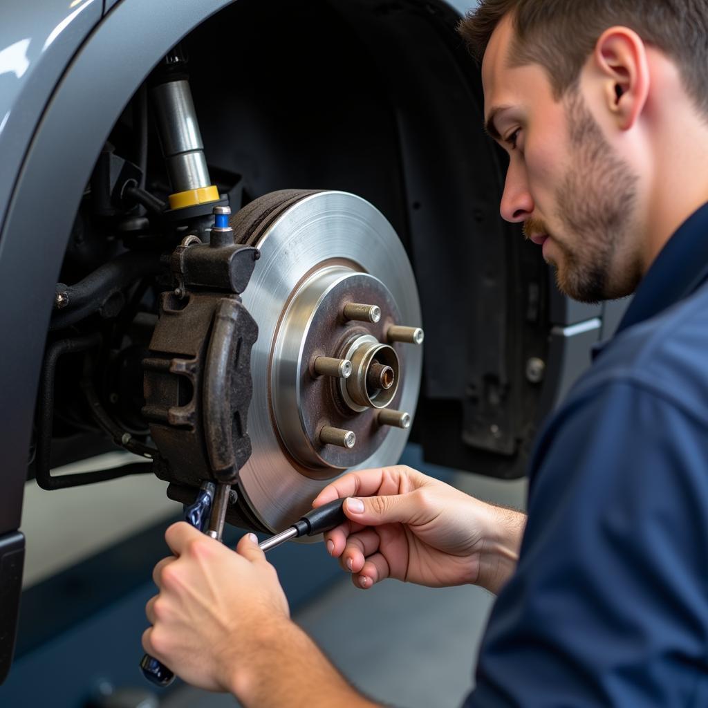 Brake Inspection in a New Ulm Auto Shop