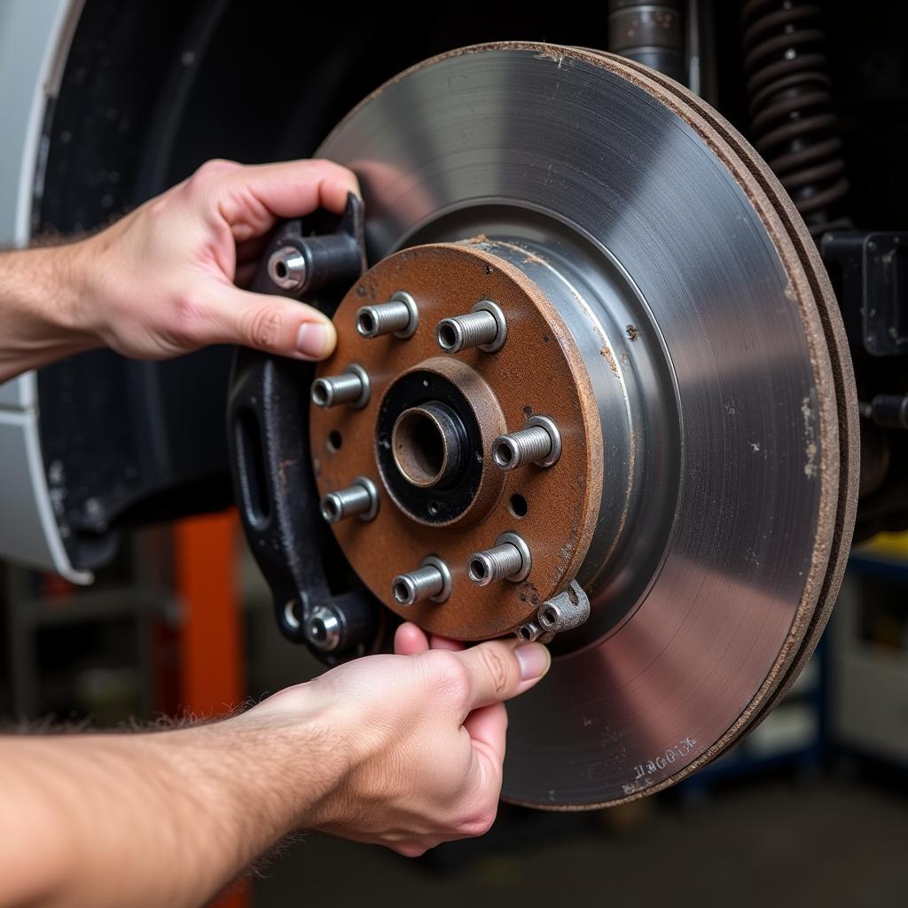 Inspecting brake pads and clutch disc for wear and tear