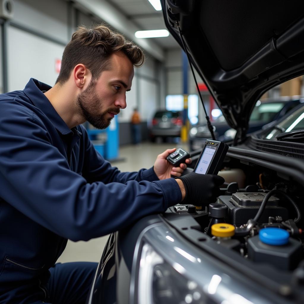 Skilled Mechanic Performing Vehicle Diagnostics in Brockton