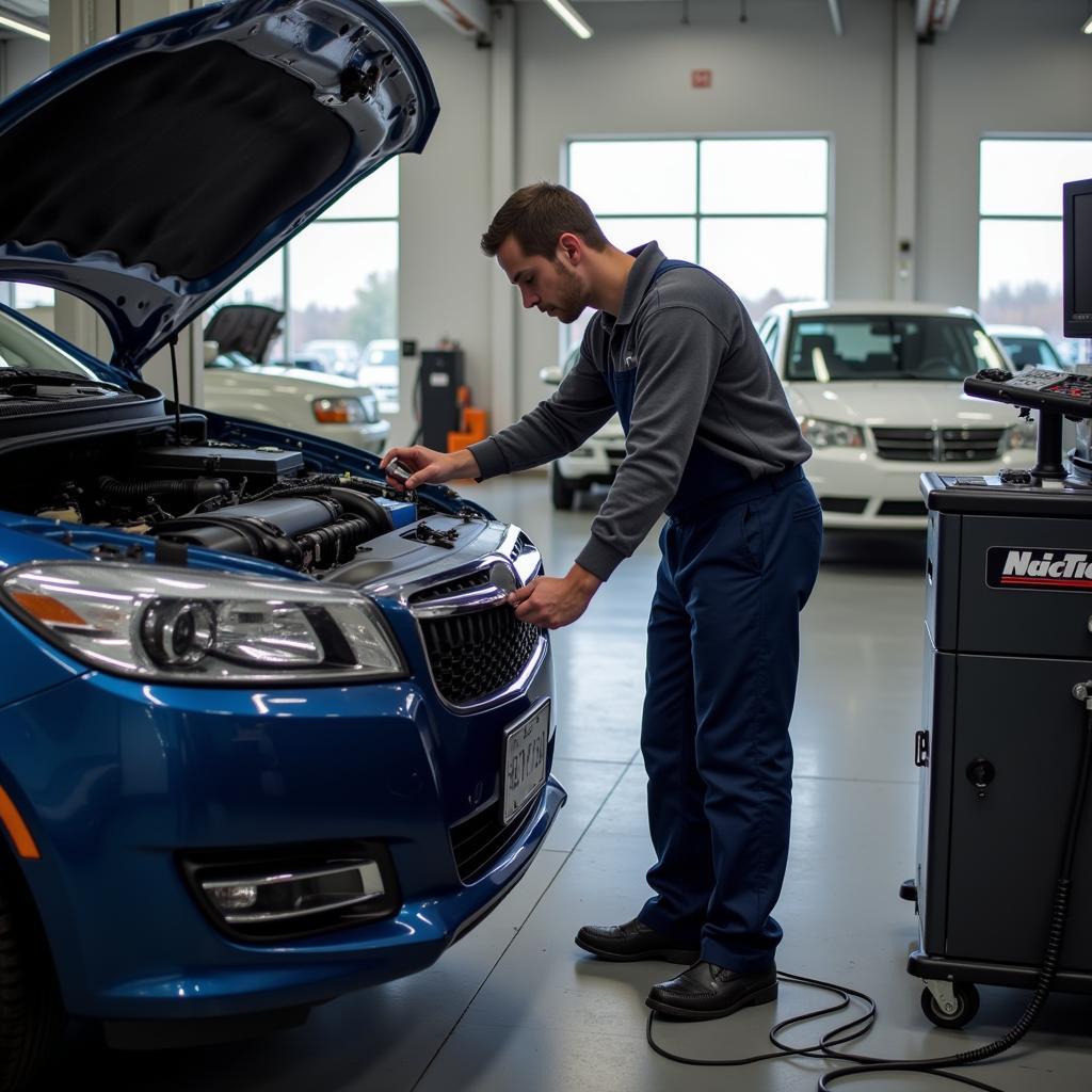 Mechanic working on a car in a Bucks County auto service center