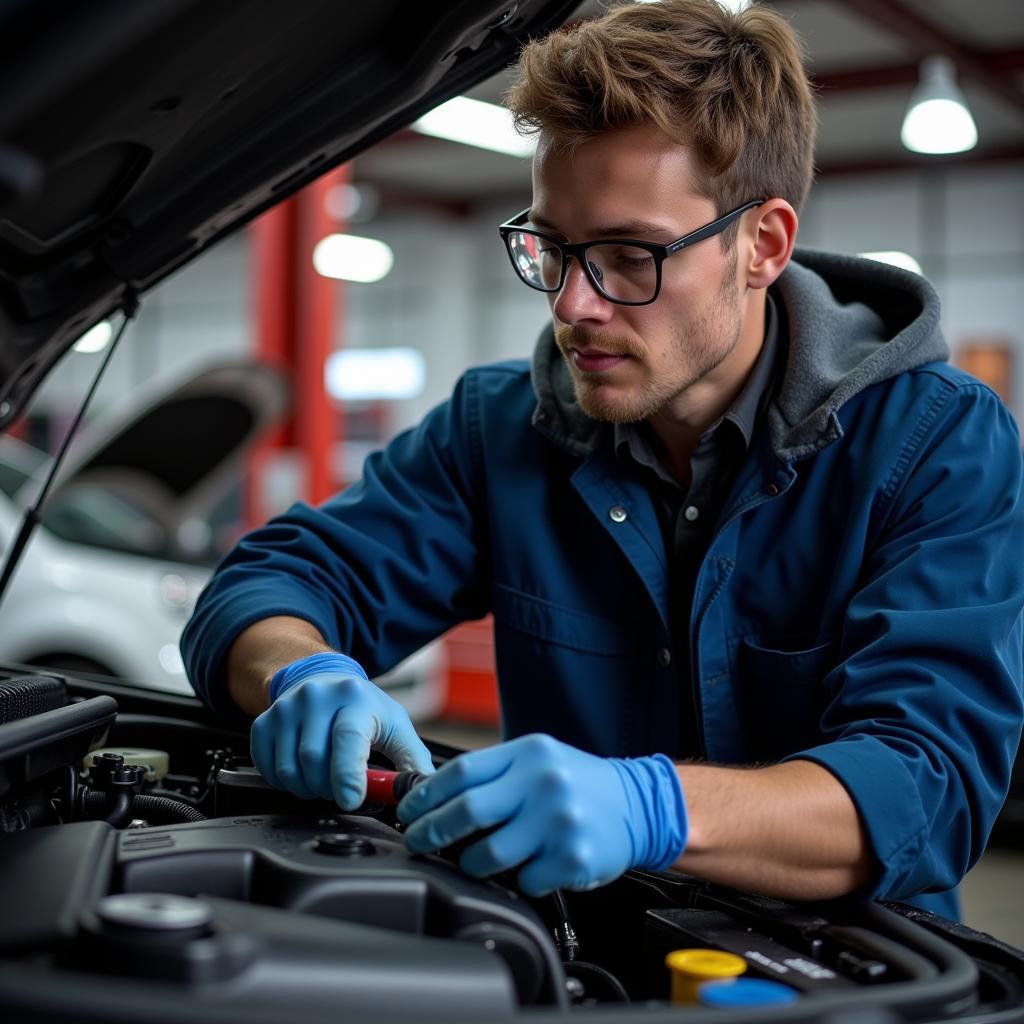 Experienced Technician Working on a Car Engine