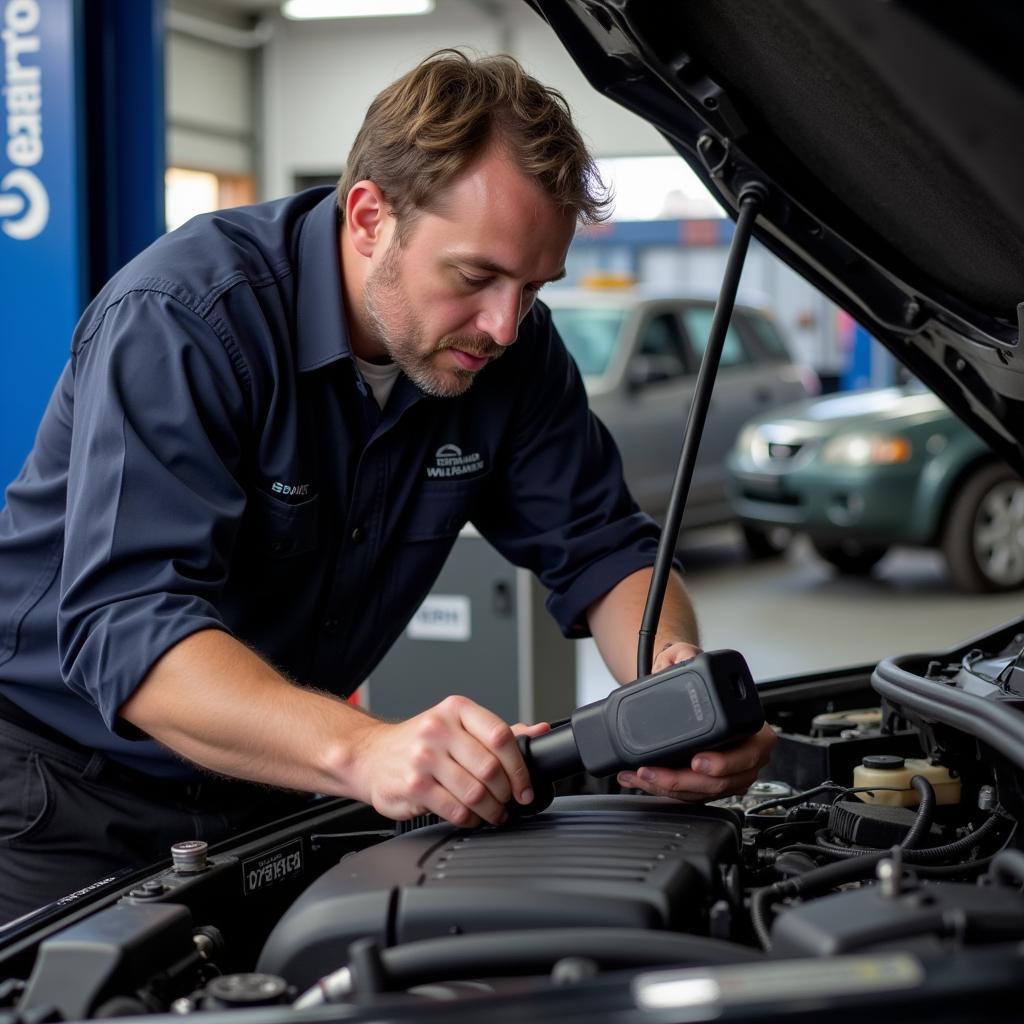 Calgary Mechanic Checking Car Engine