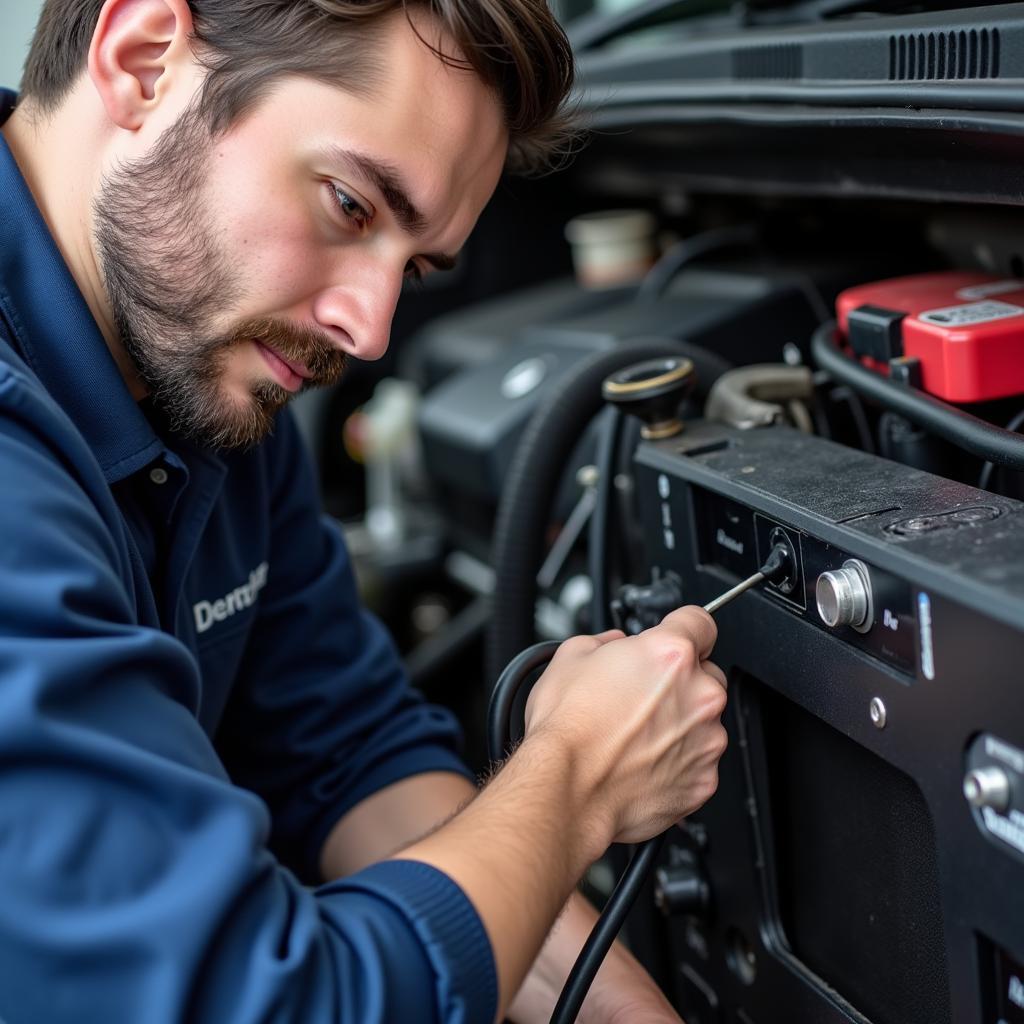 Mechanic Repairing Car AC System