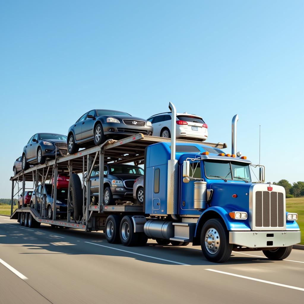 Car carrier transporting multiple vehicles across the country