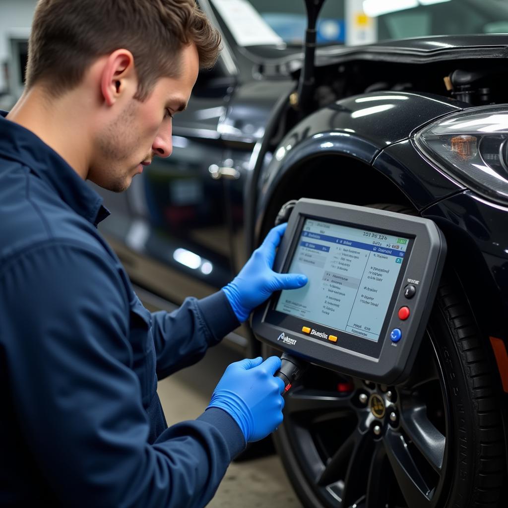 Modern car diagnostic tools in use in 46808