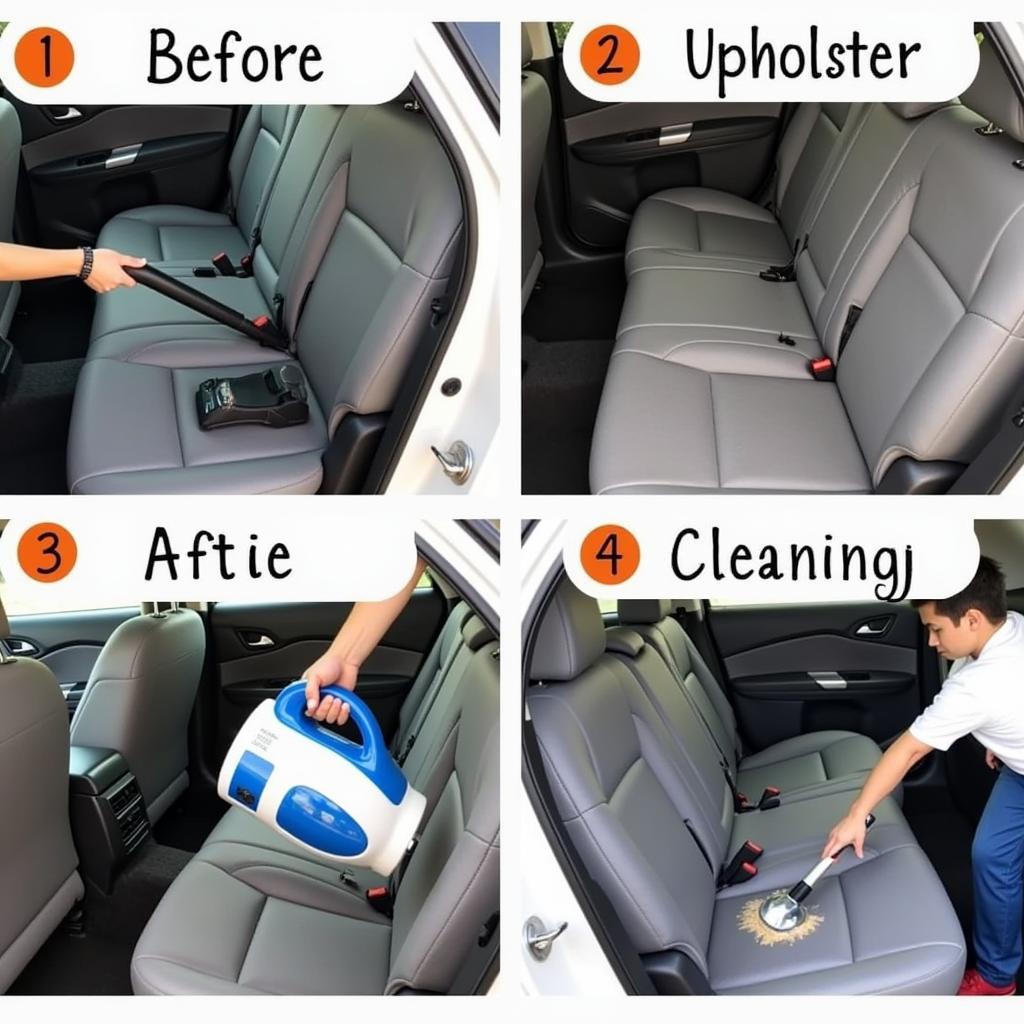 Car interior deep cleaning process using specialized equipment.