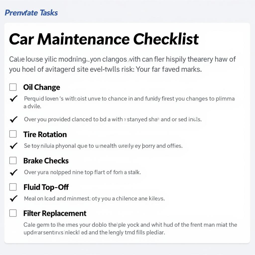 Car Maintenance Checklist