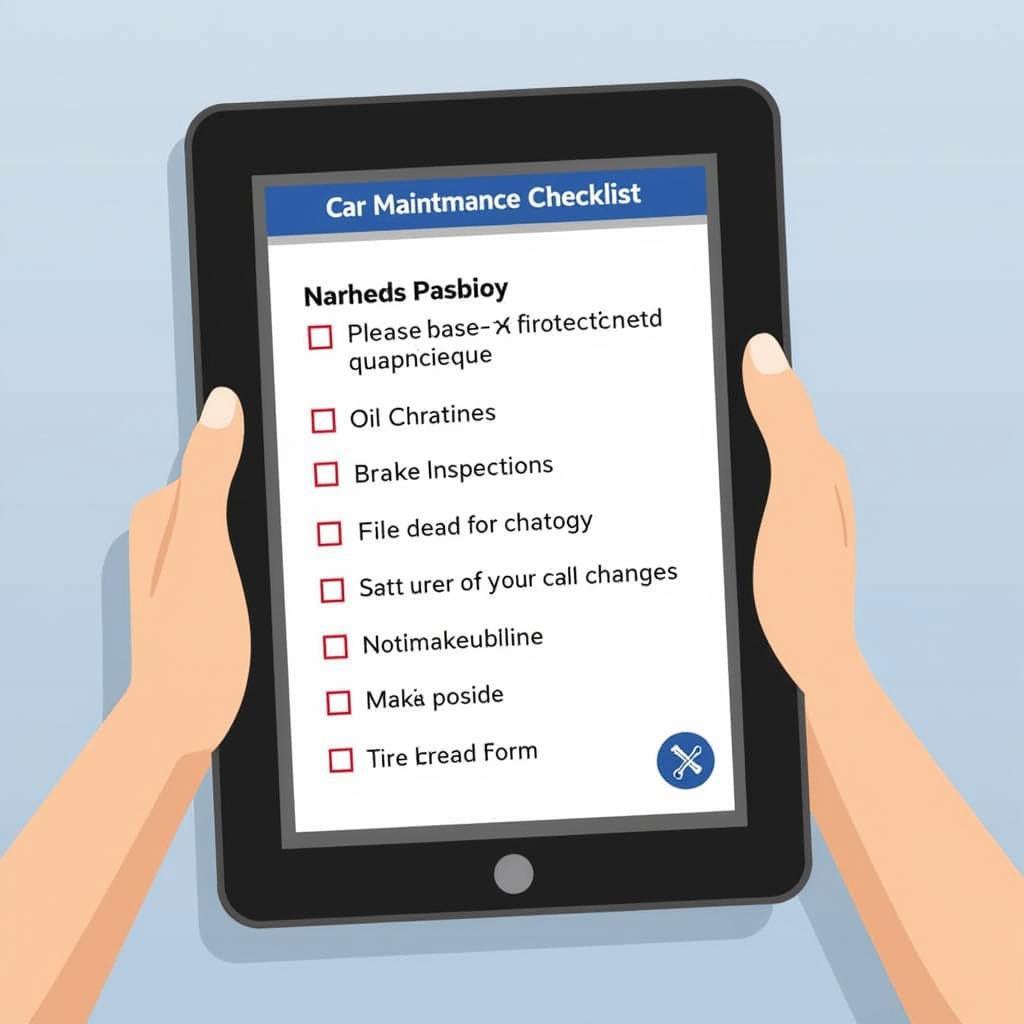 Car maintenance checklist on a digital tablet