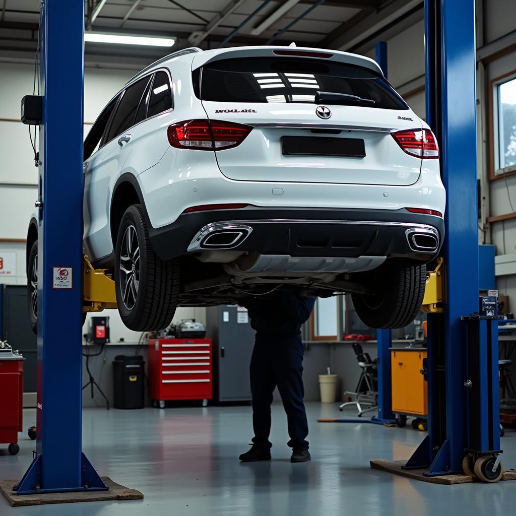 Car on a Lift for Thorough Inspection