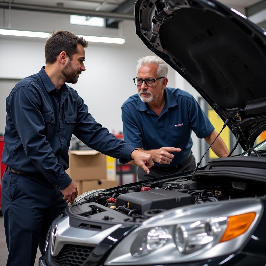 Car Owner Discussing Concerns with an Automotive Mechanic