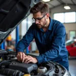 Certified Technician Working on Car Engine