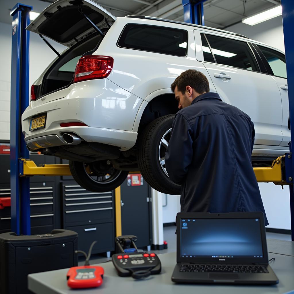 Car Undergoing Repair at an Auto Service